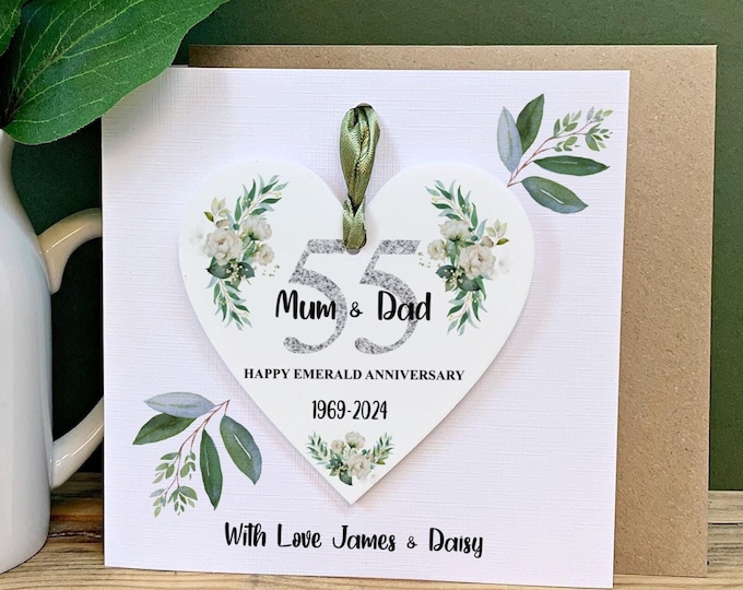 Emerald Wedding Anniversary Card, 55th Anniversary Card, Anniversary Keepsake Card, Emerald Anniversary, Personalised Card