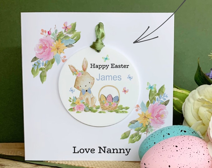 Personalised Grandson Easter Card, Detachable Bunny Keepsake, Easter Gift for Boy, Baby's First Easter Card, Son Easter Gift, Any Relation