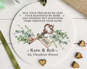 Personalised New Home Keepsake: Greenery Key Design Acrylic Disc