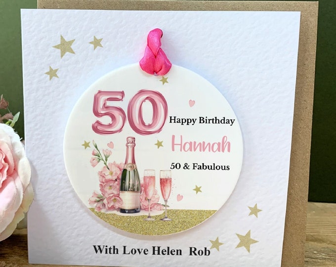 Personalised 50th Birthday Card, 50th Birthday Card For Mum, Sister, Auntie, Friend, 50th Birthday Gift, Fifty & Fabulous Keepsake Card,