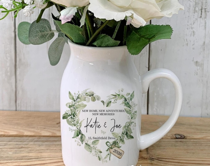 Personalised New Home Gift | First Home Vase | |Home Sweet Home Flower Jug  | First Home Gift for Couple | Sage Green Houswarming Gift