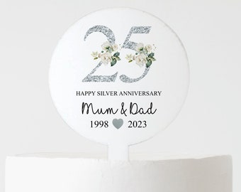 Personalised 25th Anniversary Cake Topper: Silver Wedding, Acrylic Decoration