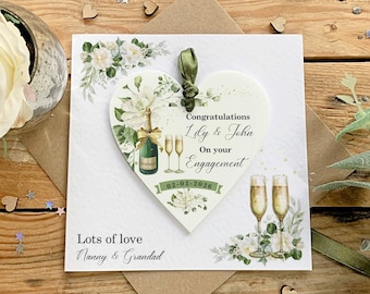Personalised Engagement Card With Keepsake Gift, Detachable Botanical design Heart - Gift for Couple