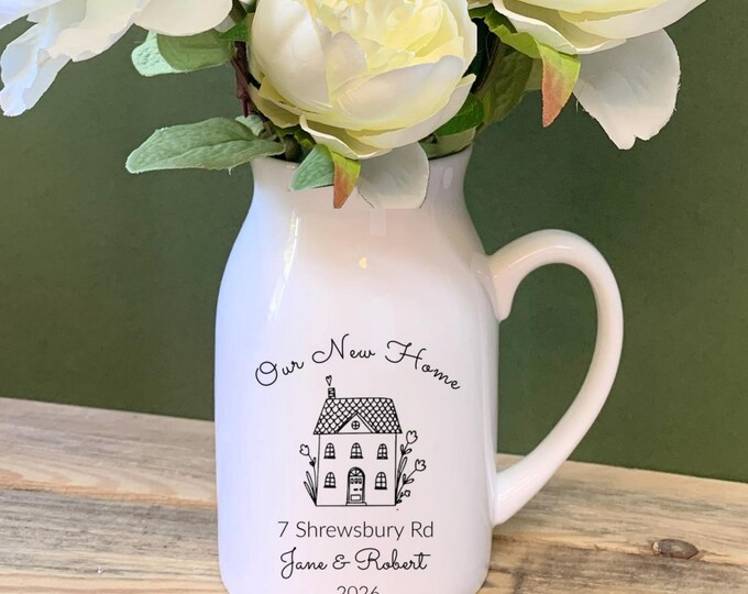 Personalised New Home Ceramic Jug | Custom Housewarming Gift, Keepsake Vase