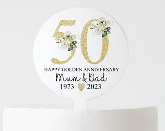 Golden Wedding Anniversary Cake Topper, Acrylic 50th Anniversary Cake Decoration, Anniversary Cake paddle, Anniversary Gift