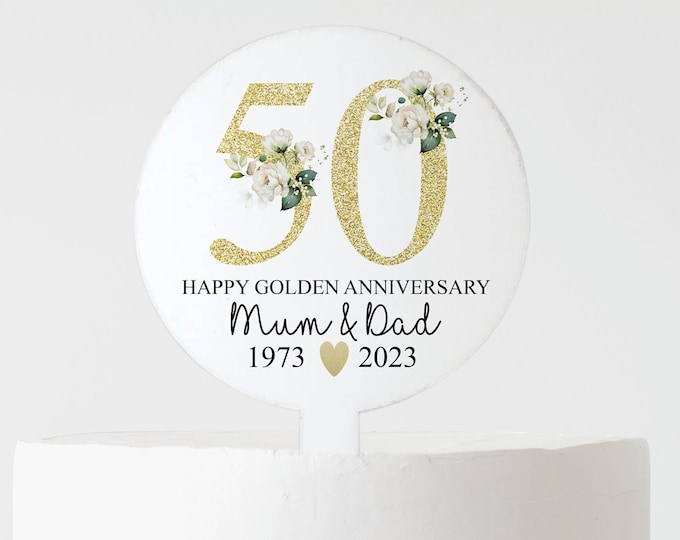 Golden Wedding Anniversary Cake Topper, Acrylic 50th Anniversary Cake Decoration, Anniversary Cake paddle, Anniversary Gift