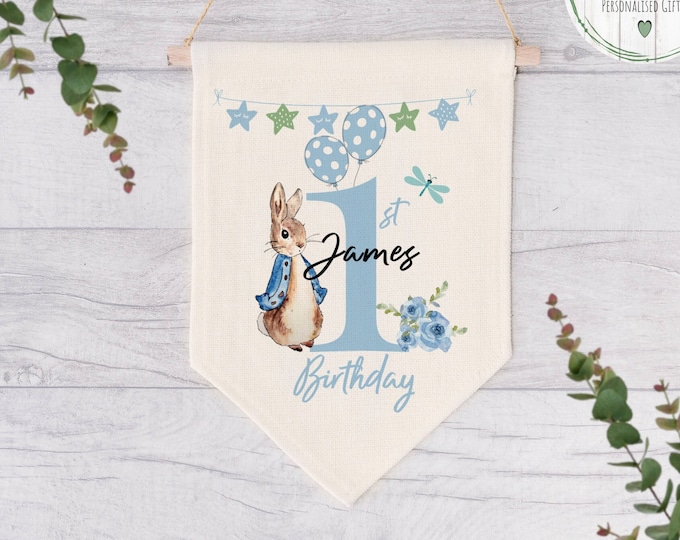 Personalised Boys Birthday Flag, 1st, 2nd, 3rd, 4th Birthday Sign, Birthday Hanging Decoration