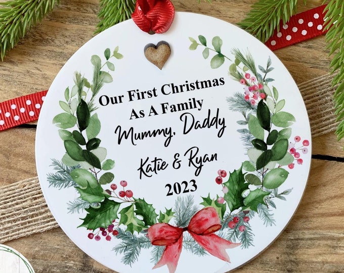 Personalised First Christmas Married Gift, Wedding Gift, Mr And Mrs Newlywed, Acrylic Round Ornament, Keepsake, Tree Decoration, Bauble