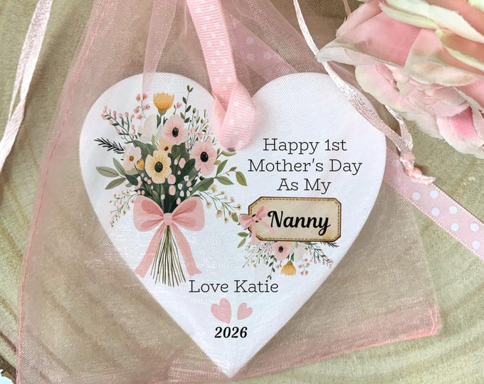 First Mother’s Day Nanny Gift from Grandchild – 1st Mothers Day Keepsake – Personalised Nanny Ornament – New Nanny Gift – Free Organza Bag