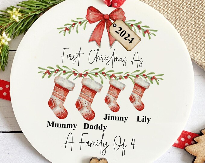 Personalised First Christmas as a Family of 4 Bauble, First Christmas Bauble,  Family of 3,4,5,6 Gift, Baby First Xmas Tree Decoration