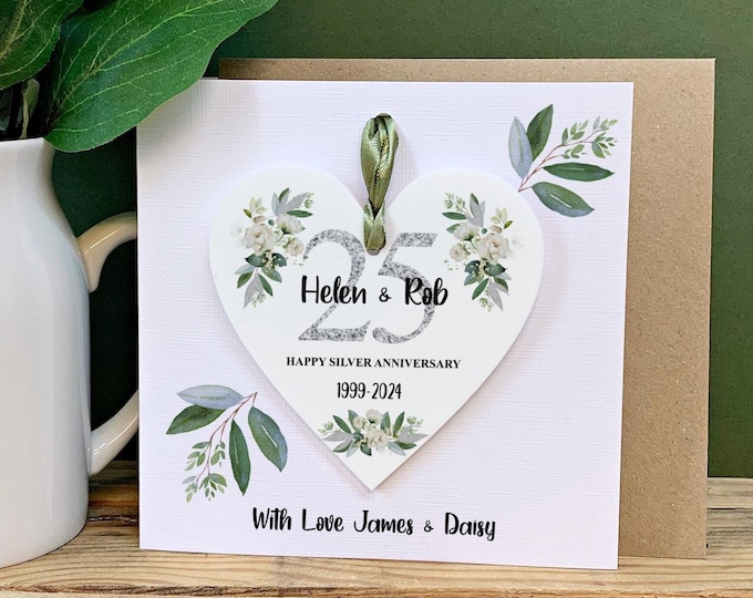 25th Anniversary Card, Personalised Silver Wedding Anniversary Card, Anniversary Keepsake Card, Silver Anniversary, Greetings Card,