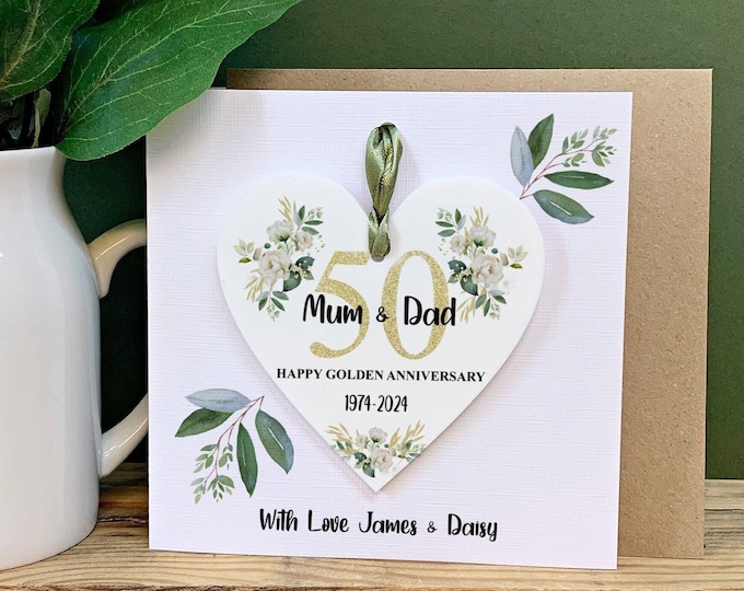 50th Anniversary Card, Personalised Golden Wedding Anniversary Card,  Anniversary Keepsake Card, Golden Anniversary, Greetings Card,