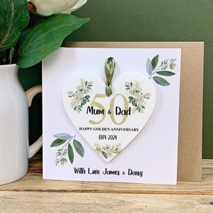 Personalised Golden Wedding Anniversary Card, 50th Keepsake, Detachable Acrylic Heart