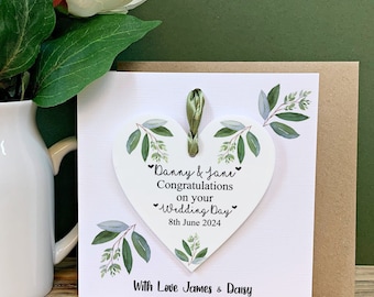 Personalised Wedding Card, Wedding Day Gift,  Newlyweds Card, Wedding Keepsake Card, Mr And Mrs Gift, Hanging Heart, Acrylic Keepsake,