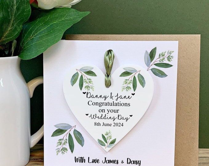 Personalised Wedding Card, Wedding Day Gift,  Newlyweds Card, Wedding Keepsake Card, Mr And Mrs Gift, Hanging Heart, Acrylic Keepsake,