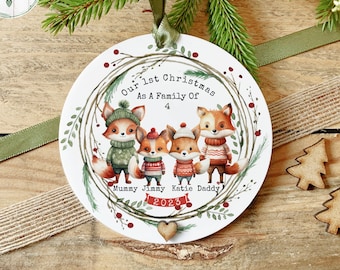 First Christmas As a Family keepsake, 1st Christmas Ornament, Fox Family, Hanging  Acrylic Decoration Gift, Family 3, 4 With Organza Giftbag