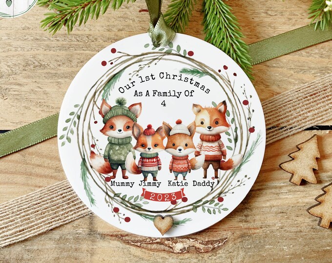 First Christmas As a Family keepsake, 1st Christmas Ornament, Fox Family, Hanging  Acrylic Decoration Gift, Family 3, 4 With Organza Giftbag