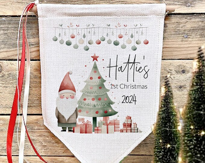 Children's 1st Christmas Banner, Christmas Decor, Christmas Door Decoration, Baby's 1st Christmas Flag. Milestone Flag