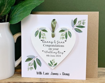 Personalised Wedding Day Gift, Wedding Keepsake Card, Mr And Mrs Gift, Hanging HeartAcrylic Keepsake.