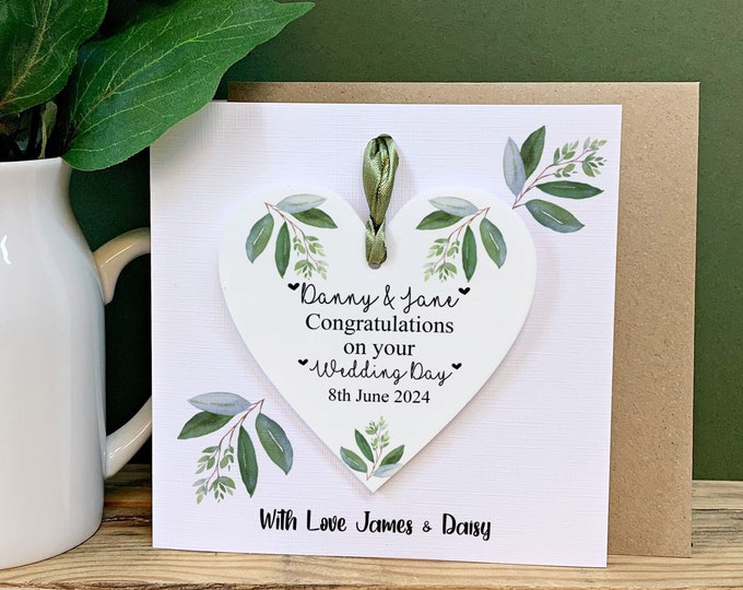 Personalised Wedding Day Gift, Wedding Keepsake Card, Mr And Mrs Gift, Hanging HeartAcrylic Keepsake.