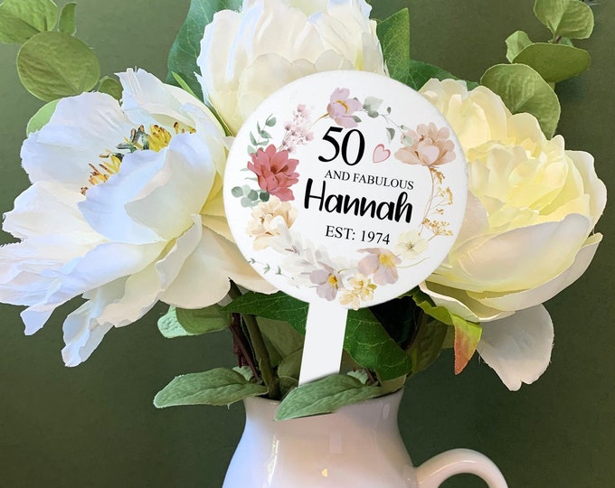 Birthday Gift - Personalised Birthday Flower/ Plant Stake- Personalised Birthday Keepsake -  Any Age Gift -