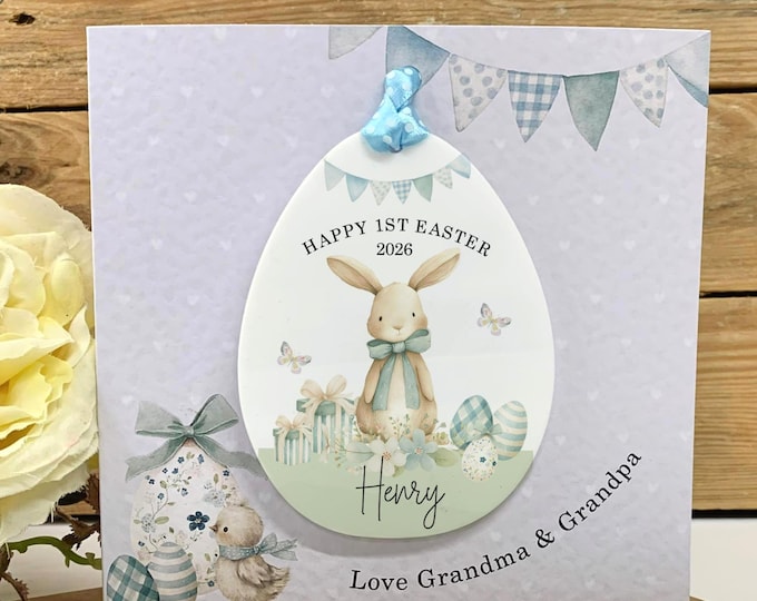Personalised Easter Keepsake Card, 1st Easter Card for Son, Grandson, Nephew, Godson, Boy's 1st Easter, Acrylic Egg Gift, Any Relation,