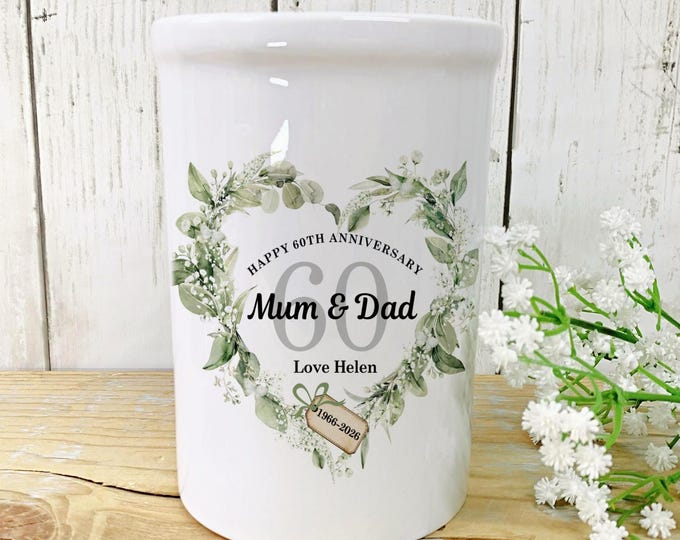 Diamond Wedding Anniversary Ceramic Vase, Grandparents 60th Anniversary,Sage Green  Anniversary Gift, 60 Years married, Diamond Anniversary