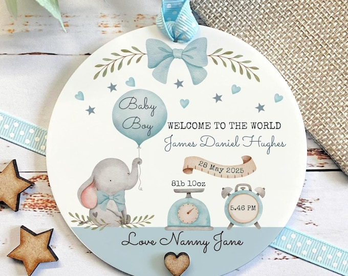 Personalised New Baby Keepsake, Welcome To The World Newborn Gift, Parents, Grandson Acrylic Ornament