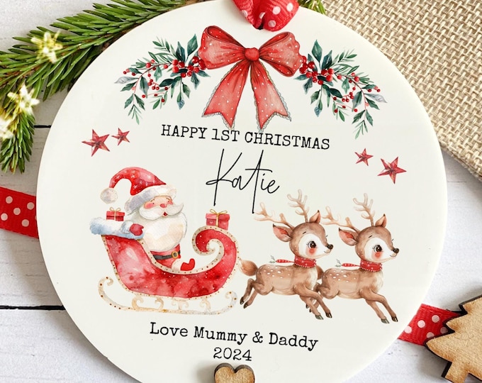 Personalised Children's Christmas Tree Decoration, First Christmas Bauble, Child's First Christmas, Christmas 2024, Milestone gift, Bauble
