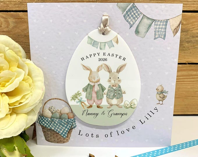 Personalised Grandparents Easter Card Easter Egg Keepsake Card Gift For Grandparents Bunny Rabbit Easter Card  Any Relation