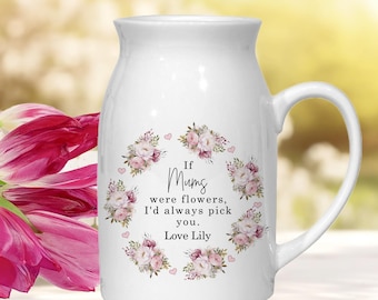 Personalised Floral Ceramic Vase, Mother’s Day Birthday Keepsake Jug