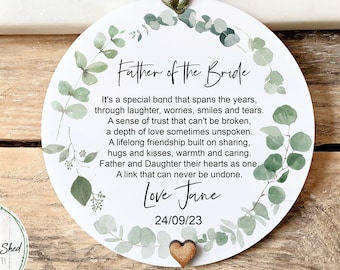 Personalised Father of the Bride Acrylic Keepsake with Wooden Heart