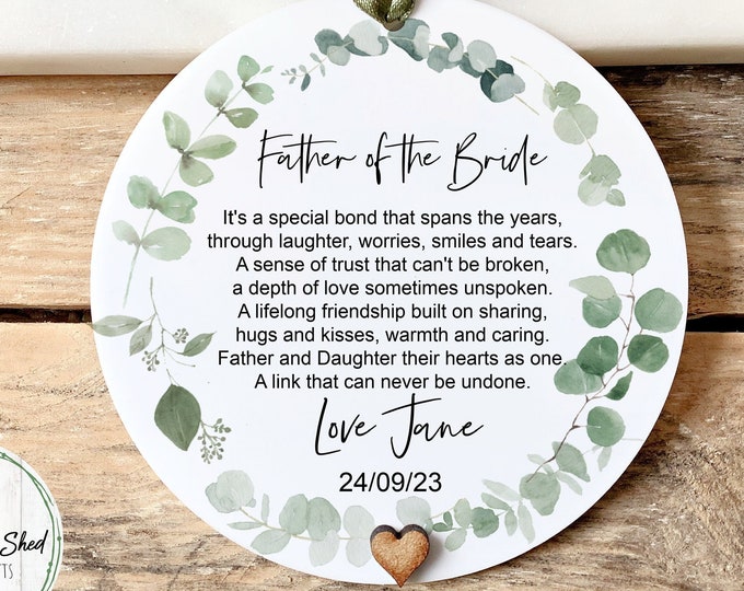 Father Of The Bride Gift, Dad Gift, Parent of the Bride, Wedding Gift For Dad, Gift from the Bride, Personalised Keepsake, Wedding Favour