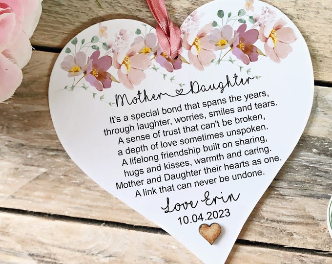 Personalised Mother Of The Bride Keepsake, Mum Heart, Special quote gift, Birthday gift