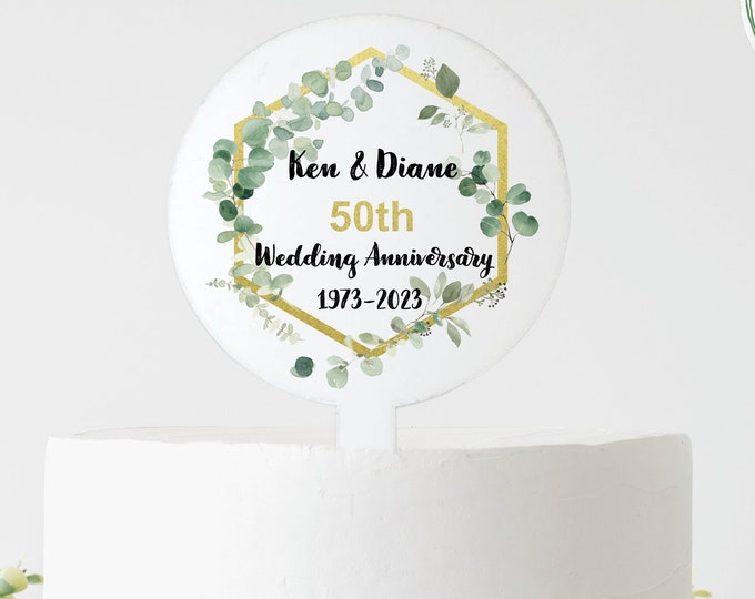 Personalised  Golden Wedding Anniversary Cake Topper, Acrylic 50th Anniversary Cake Decoration, Anniversary Cake paddle, Anniversary Gift