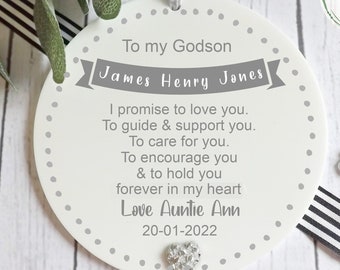 Personalised Godson Christening Keepsake: Acrylic Disc Gift