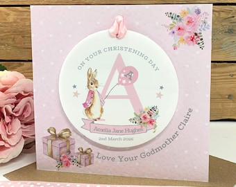 Personalised Christening Gift Goddaughter, Rabbit Christening Keepsake Card, Baptism Gift, Godchild Gift, Grandaughter  Christening Gift