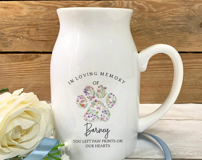 Personalised Pet Memorial Vase | Dog or Cat Remembrance Gift | You Left Paw Prints on our Hearts Keepsake