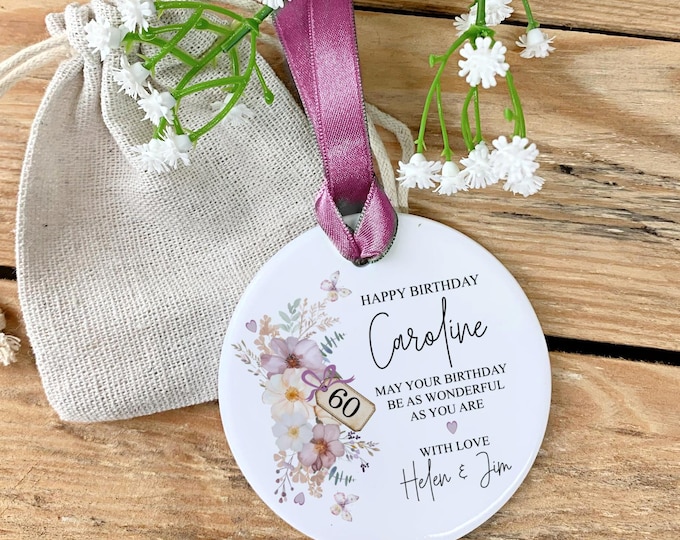 Personalised Ceramic Birthday Keepsake: Mixed Pink Floral Gift for Her Any Age