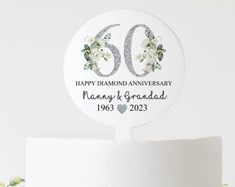 Diamond Wedding Anniversary Cake Topper, Acrylic 60th Anniversary Cake Decoration, Anniversary Cake paddle, Anniversary Gift