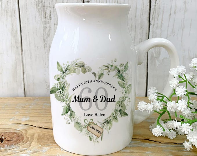 Diamond Wedding Anniversary Ceramic Vase, Grandparents 60th Anniversary,Sage Green  Anniversary Gift, 60 Years married, Diamond Anniversary