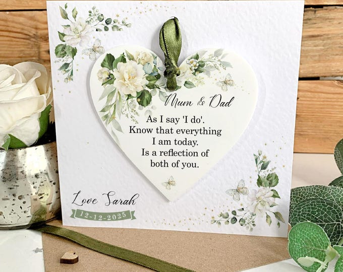 Parents Of The Bride Groom Card, Personalised Wedding Gift, Mum & Dad Wedding Keepsake, Wedding Gift For Mum And Dad, Acrylic Heart Keepsake
