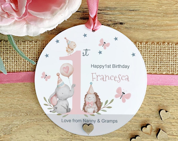 Personalised Girls 1st Birthday Gift Daughter Granddaughter Niece Party Animals Keepsake  First Birthday Gift Gift For Her Gifts