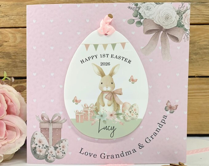 Personalised Easter Keepsake Card, 1st Easter Card for Daughter, Granddaughter, Niece, Goddaughter, Girl's 1st Easter, Any Relation,