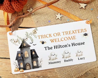 Personalised Family Halloween Sign, Spooky Ghosts Acrylic Keepsake, Hanging Decoration