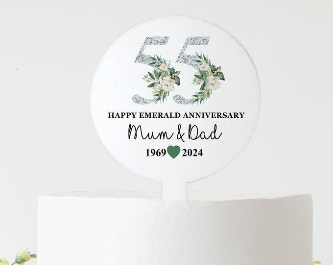Emerald Wedding Anniversary Cake Topper, Acrylic 55th Anniversary Cake Decoration, Anniversary Cake paddle, Anniversary Gift