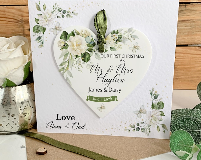First Christmas Married Card, Mr And Mrs Christmas Tree Decoration, Couples  Gift, Marriage Gift, Personalised Bride And Groom Gift,