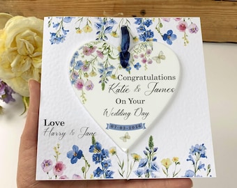 Personalised Wedding Card, Wedding Day Gift, Newlyweds Card, Wedding Keepsake Card, Mr And Mrs Gift, Hanging Heart, Acrylic Keepsake,