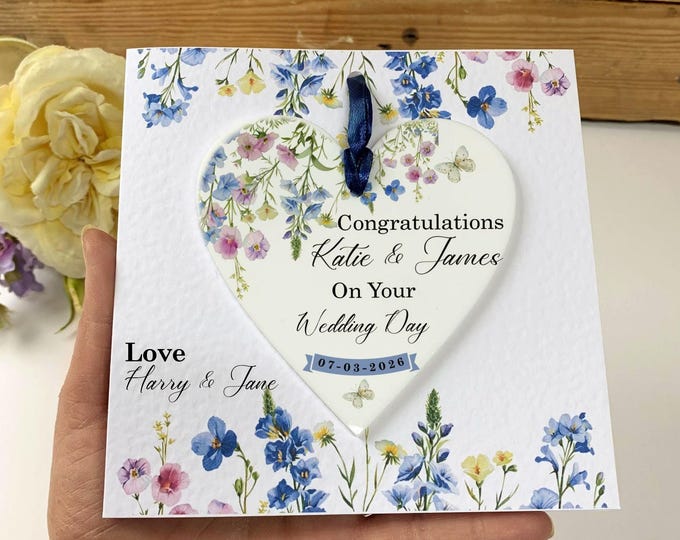 Personalised Wedding Card, Wedding Day Gift, Newlyweds Card, Wedding Keepsake Card, Mr And Mrs Gift, Hanging Heart, Acrylic Keepsake,