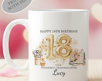Personalised Birthday Present for Her, Custom Age & Name Mug, 18th Gift for Granddaughter, Daughter, Niece